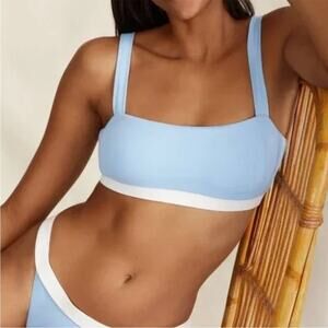 Onia Zoe Blue White Tricot Bikini Swim Top Square Neck NEW XL